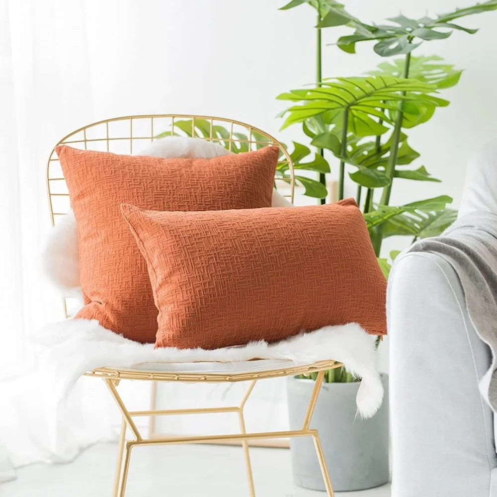 Luxury Home | Boho Rustic Burnt Orange Oversized Tetxtured Throw Pillow Cover